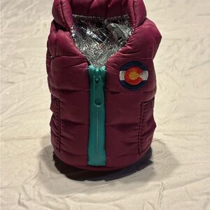 Puffin  Insulated Puffer Vest drink can Koozie- Purple with Teal Zip